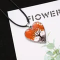 Tree of Life heart pendant necklace with orange natural crushed stones and silver wire - 30x34mm / Orange Crushed Stone (No. 2)