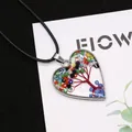 Macro view of heart-shaped Tree of Life pendant with colorful beads on black cord - 30x34mm / Multicolor Beads (No. 4)
