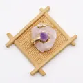 Macro detail of raw purple amethyst crystal pendant with gold plated textured edges - Granular Textured Amethyst Style (No. 4) / 30-50mm, 30-40g