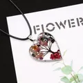 Heart-shaped Tree of Life pendant with colorful natural stones and black cord necklace - 30x34mm / Rhodonite