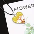 Tree of Life heart pendant with yellow natural stone chips and black cord necklace - 30x34mm / Yellow Crushed Stone (No. 9)