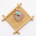 Irregular natural pink quartz pendant with gold electroplating and turquoise gem - Pink Raw Stone Inlaid Style (No. 3) / 30-50mm, 30-40g