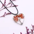 Pendentif Arbre de Vie en forme de cœur fait main avec pierres orange et fil d'argent - Agate rouge