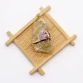 Yellowish-green raw natural stone pendant with purple crystal druzy and gold-plated metal rim - Yellow-Green Raw Stone Amethyst Inlaid Style (Size 6) / 30-50mm, 30-40g