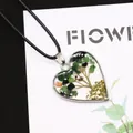 Tree of Life heart pendant with colorful stones and golden wire on black leather cord - 30x34mm / Green/Black/Orange Crushed Stone (No. 12)