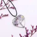 Pendentif Arbre de Vie en forme de cœur avec pierres naturelles et fil argenté - Fluorite violette