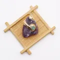 Natural purple crystal raw stone pendant with gold plated edges and green bead accent - Amethyst Accented Green Stone Style (Size 7) / 30-50mm, 30-40g