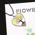 Heart-shaped Tree of Life pendant with yellow and green natural stone chips in silver frame - 30x34mm / Yellow/Green Crushed Stone (No. 15)