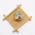 Natural green fluorite raw stone pendant with gold plated edges and small red agate accent - Green Fluorite Contrast Color Style (Size 8) / 30-50mm, 30-40g