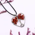 Pendentif cœur arbre de vie argenté avec pierres de jaspe rouge et cordon noir - Jaspe Rouge