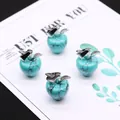 Set van vier appelvormige turquoise hangers met zilveren metalen blaadjes en haken - 14x21mm / Blauw Turkoois