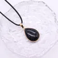 Wassertropfen-Naturstein-Anhänger mit vergoldetem Rand und schwarzer Marmor-Textur - 20x30mm / Schwarz Linien Howlith