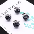 Set van vier appelvormige hangers van sneeuwvlok obsidiaan met zilveren metalen blad - 14x21mm / Sneeuwvlokobsidiaan