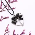 Ciondolo a cuore Albero della Vita con pietre nere naturali e filo d'argento intrecciato - Agata nera