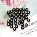 Flat round black shell beads with gold star prints for DIY necklace jewelry making - Five-Point Star Print / 8mm 20 Pieces Per Pack