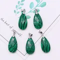 Faceted malachite style teardrop pendants with silver bails for DIY jewelry making - 13x25mm / Malachite