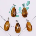 Set of five faceted tiger eye teardrop pendants with polished metallic bails - 13x25mm / Tiger's Eye