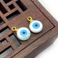 Set of two round evil eye shell pendants with gold plated rings for DIY jewelry making - Round Style (Small)