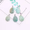 Five pieces of teardrop shaped light blue natural stone pendants with silver metal clasps - 18x25mm / Amazonite