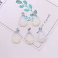 Five pieces set of teardrop-shaped white opal pendants with silver metal clasps - 18x25mm / Opal