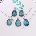 Set of five blue apatite teardrop stone pendants with silver metal clasps - 18x25mm / Crazy Agate