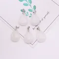 Set of five polished white teardrop natural stone pendants with silver metal clasps - 18x25mm / White Jade