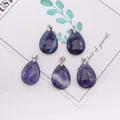 Set of 5 teardrop natural purple amethyst pendants with silver clasps for DIY jewelry - 18x25mm / Purple Fluorite