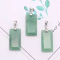 Three rectangular green aventurine stone pendants with silver clasps on leaf background - 3-Pack / Green Aventurine