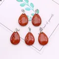 Five teardrop-shaped red jasper natural stone pendants with silver metal clasps for DIY - 18x25mm / Red Jasper