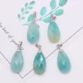 Faceted Amazonite teardrop pendants with silver clasps for DIY necklace making - 13x25mm / Amazonite