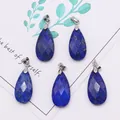 Set of five faceted teardrop lapis lazuli pendants with deep blue stone texture - 13x25mm / Lapis Lazuli