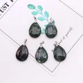Waterdrop-shaped moss agate natural stone pendants with polished silver metal bails - 18x25mm / Moss Agate