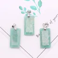 Rectangular amazonite stone pendants with natural white textures and silver bails - 3-Pack / Amazonite