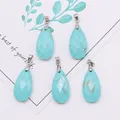 Five turquoise teardrop pendants with faceted surface and silver metal clasp detail - 13x25mm / Blue Turquoise