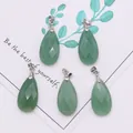 Five faceted teardrop green aventurine gemstone pendants with silver metal bails - 13x25mm / Green Aventurine