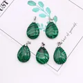 Five pieces of teardrop malachite stone pendants with silver clasps for DIY jewelry - 18x25mm / Malachite