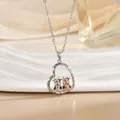Two-tone heart cow necklace with I love you for always and forever engraving - Heart Double Bull (XL1083GA)