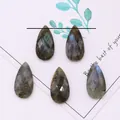 Five faceted teardrop labradorite gemstones with blue iridescent flashes on card - 13x25mm / Flash Stone (Labradorite)