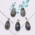 Faceted teardrop labradorite pendants with blue flash and silver bails for jewelry making - 13x25mm / Flash Stone (Labradorite)