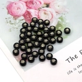 Black round shell beads with gold clover print for DIY necklace and bracelet jewelry - Clover / 8mm 20 Pieces Per Pack