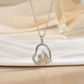 Polished silver heart necklace with gold elephants and I love you to the moon engraving - Kissing Elephants (XL1084GB)