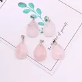 Set of 5 polished pink rose quartz teardrop pendants with silver metal clasps for DIY jewelry - 18x25mm / Rose Quartz