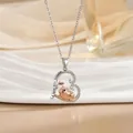 Macro detail of heart pig pendant with I love you forever engraving and crystal inlay - Heart Pig-Silver (XL1085GA)