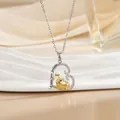 Two-tone heart necklace with gold pig and I Love You Forever engraving for women - Golden Piglet (XL1085GB)