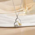 Detailed close-up of heart necklace with dinosaurs and Love you forever engraving - Heart Dinosaur (XL1086GA)
