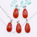 Faceted red jasper teardrop pendants with silver clasps in a 5-piece jewelry set - 13x25mm / Red Jasper