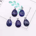 Polished teardrop lapis lazuli stone pendants with silver metal clasps for DIY jewelry - 18x25mm / Lapis Lazuli