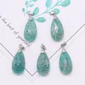 Faceted Amazonite teardrop stone pendants with silver clasps on a white card - 13x25mm / Amazonite