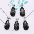 Set of five faceted moss agate teardrop stone pendants with silver metal bails - 13x25mm / Green Dot Stone