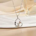 Silver heart necklace with a puppy and rose gold butterfly pendant for women - Puppy and Butterfly-Silver (XL1089GA)